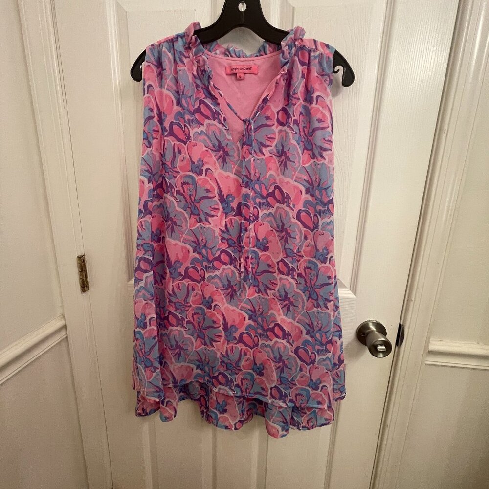 Simply Southern Ruffle Neck Tunic Lined Sleeveless Dress size S Cruise Vacy